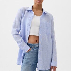 GAP 100% Linen Boyfriend Shirt | Resolution Blue | Medium Petite | Brand New